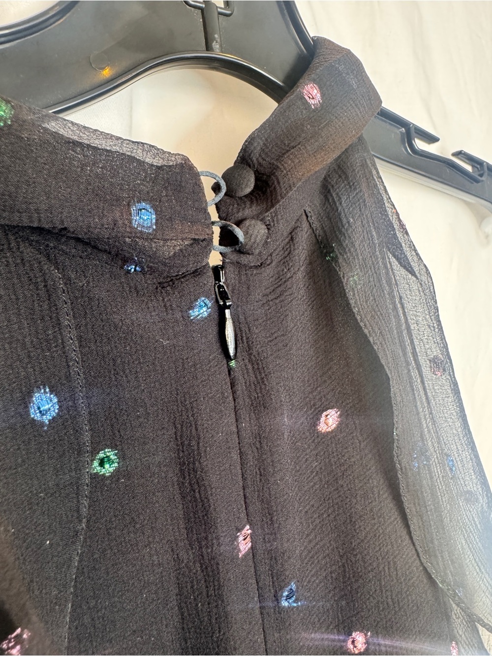 ERDEM Black Sheer Blouse with Subtle Shimmer Metallic Multi Color Dots - Picture 12 of 16